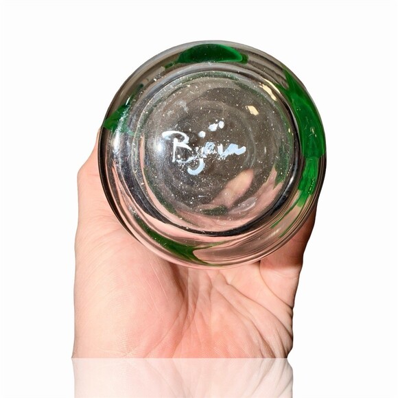 Clear Glass Hand-Painted Pink Flower Vase Signed B. Jean 7 in - Picture 4 of 5